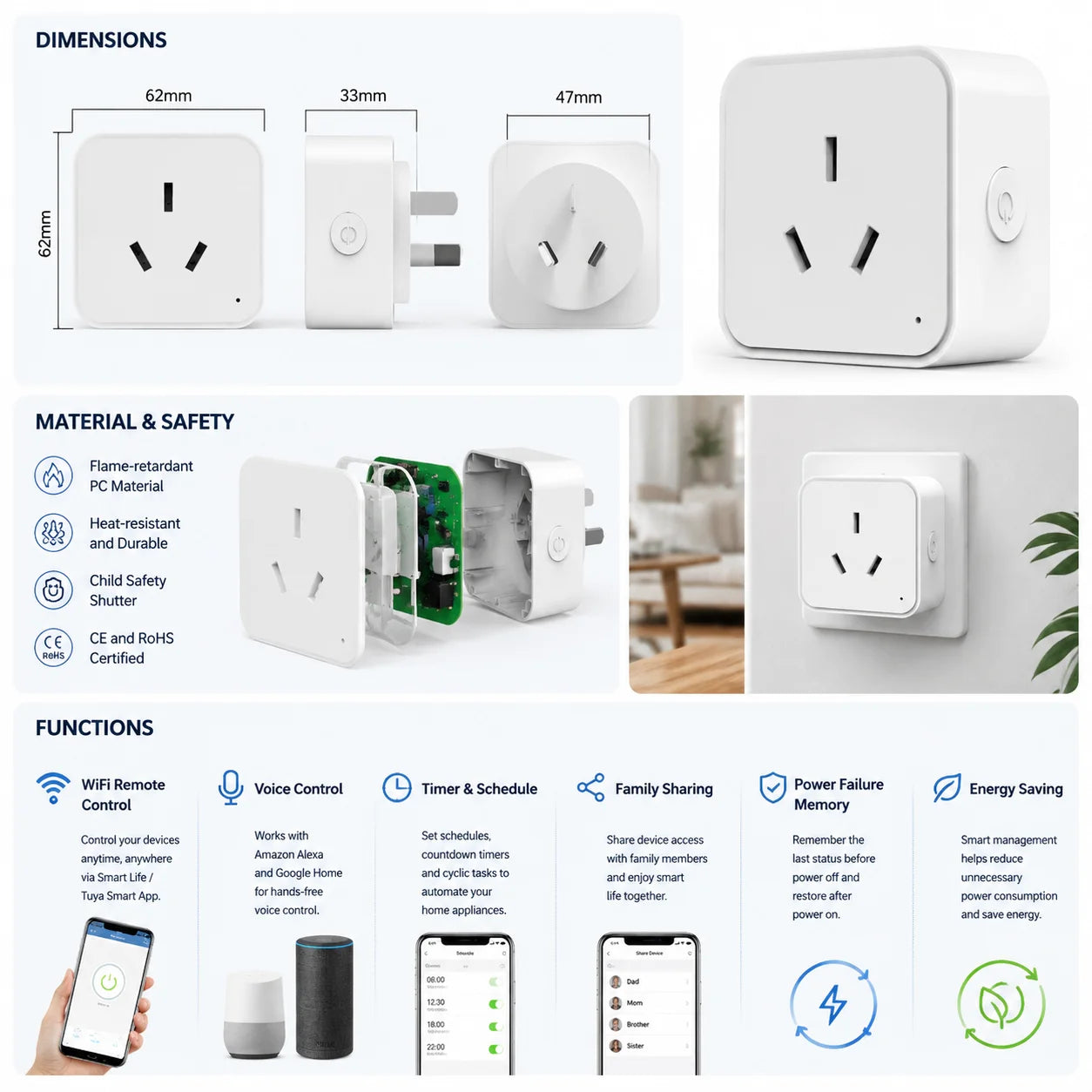 Melery Tuya Smart Socket Power Socket Argentina WiFi intelligent Outlet AU Plug Wireless Voice Remote Timer by Aleax Google Home