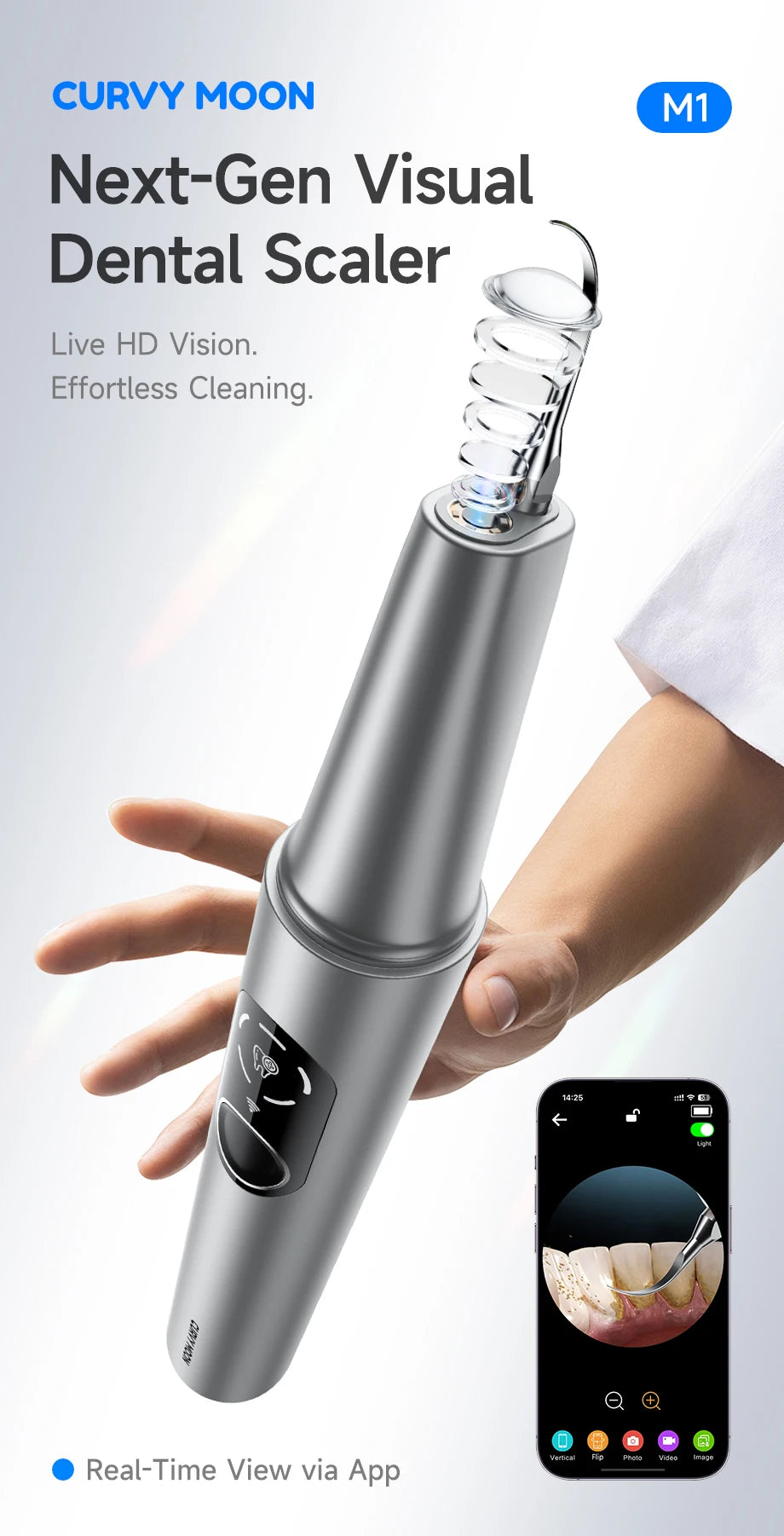 M1 Visible Electric Ultrasonic Teeth Cleaner with 500MP Camera Tartar Remover Coffe/Tobacco Stains Cleaning Teeth Whitening Tool