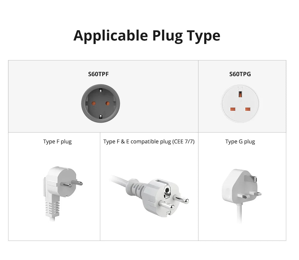 SONOFF S60  EU/UK WiFi Smart Plug with Power Monitor Outlet  Smart Socket Overload Protection Timer for Alexa Google Home Alice