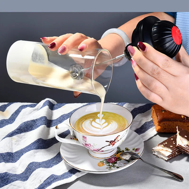 Portable Electric Milk Frother Semi-automatic Stainless Steel Mixing Head Coffee Stirrer 400ml Household Milk Frother
