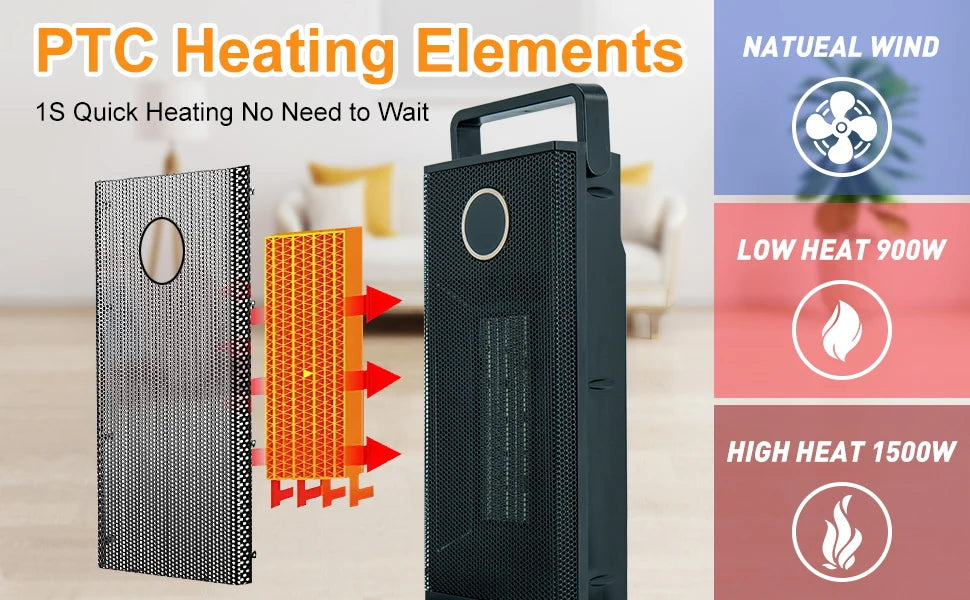 Room Heater 1500W Large Portable Ceramic Tower Heater 12 Hour Timer 3 Modes With Remote Rapid Heating Oscillating Heater