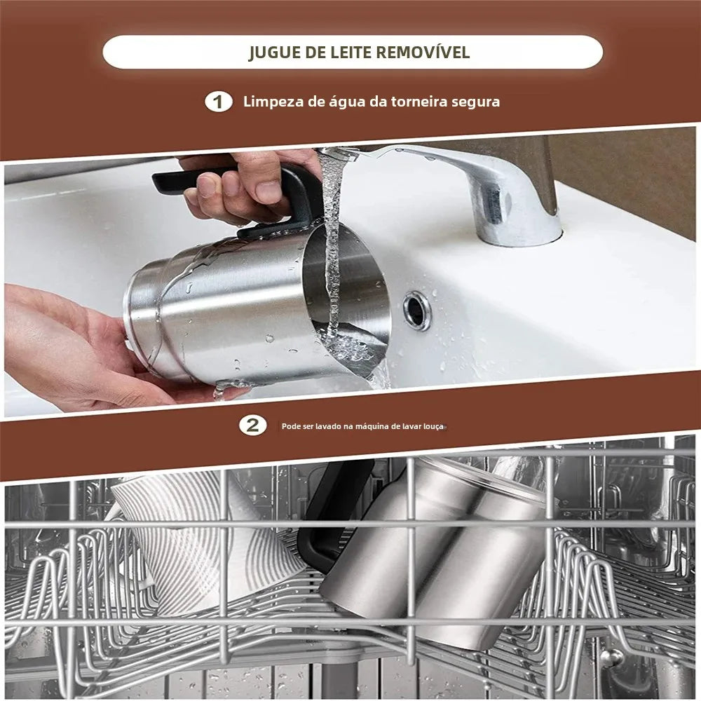 DEVISIB 4-in-1 Automatic Milk Frother Electric Instant Magic Froth 350ml Stainless Steel Pitcher Dishwasher Safe Hot and Cold