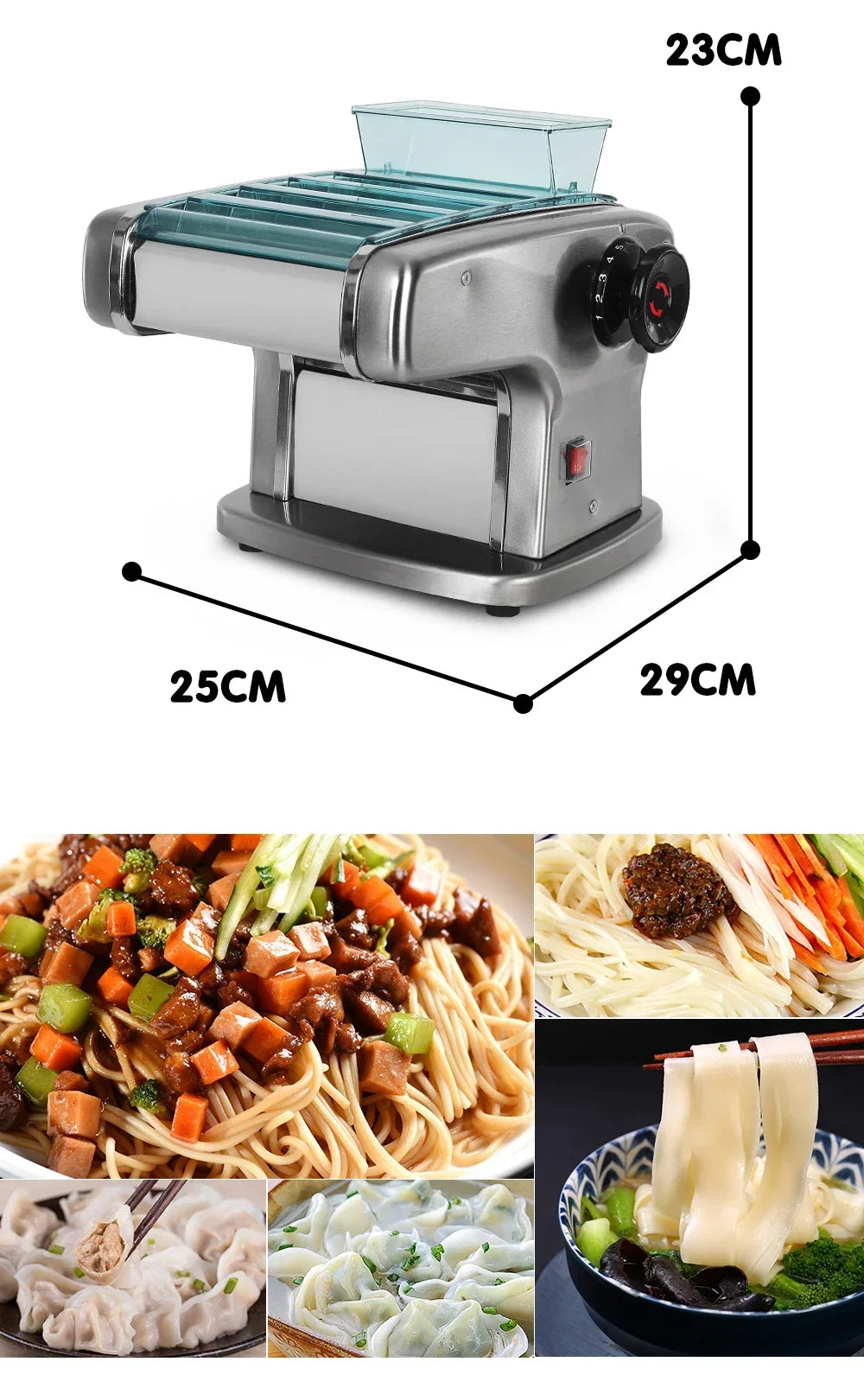 HomeWise Electric Pasta Machine Noodle Maker 220V Commercial Stainless Steel Pressing Machine Dough Cutter Dumpling Skin