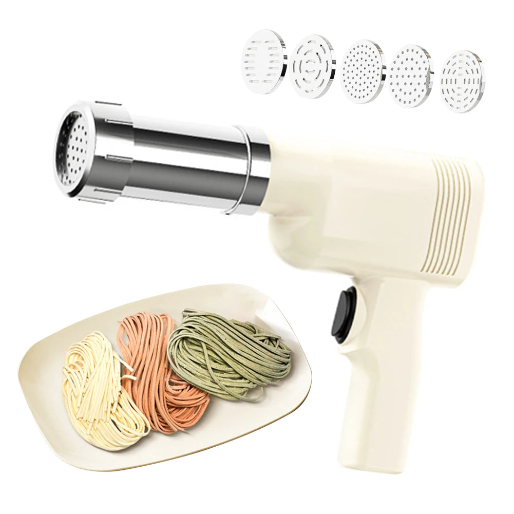 Automatic Noodle Maker Cordless Electric Pasta Extruder 5 Molds USB Charging Utility Kitchen Gadget