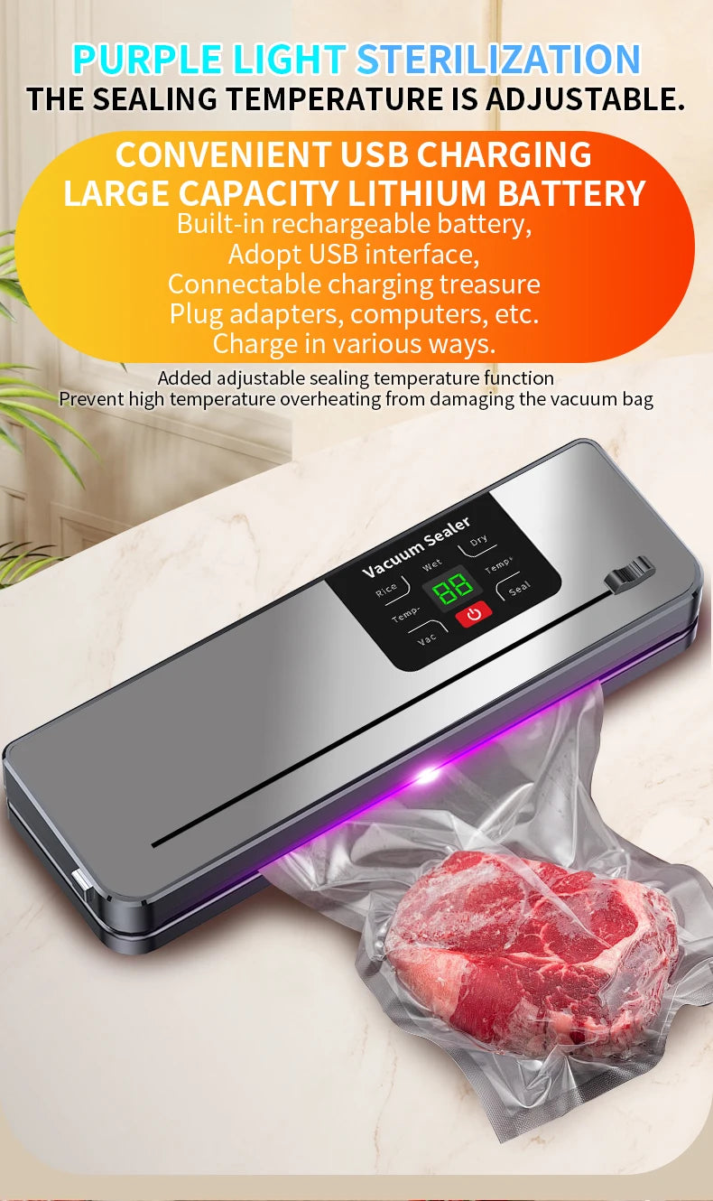 Electric Vacuum Sealer Machine with Built-in Cutter Touch Button Kitchen Food Storage Sealing for Dry/Wet Foods