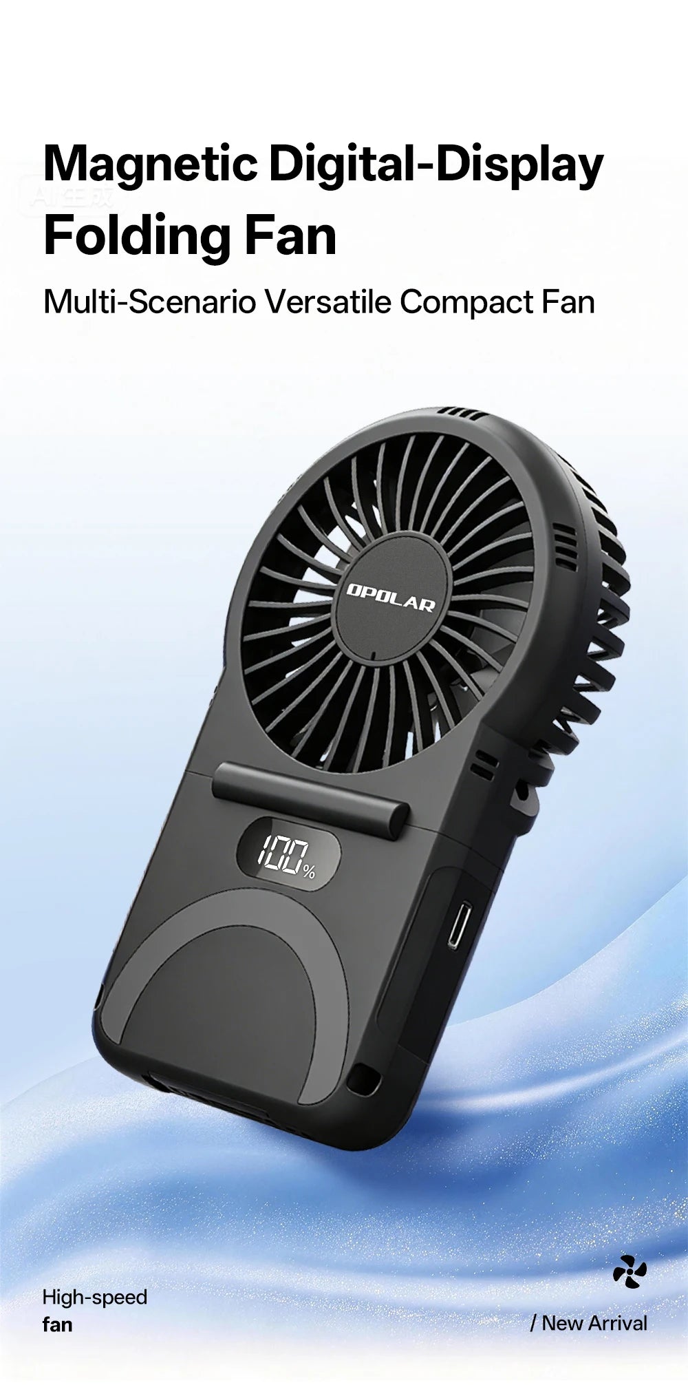 OPOLAR Portable Handheld Mini Fan Foldable Neck Hanging Fans 5 Speed USB Rechargeable Fan,LED Display Handheld & Desk Fan 2000mA