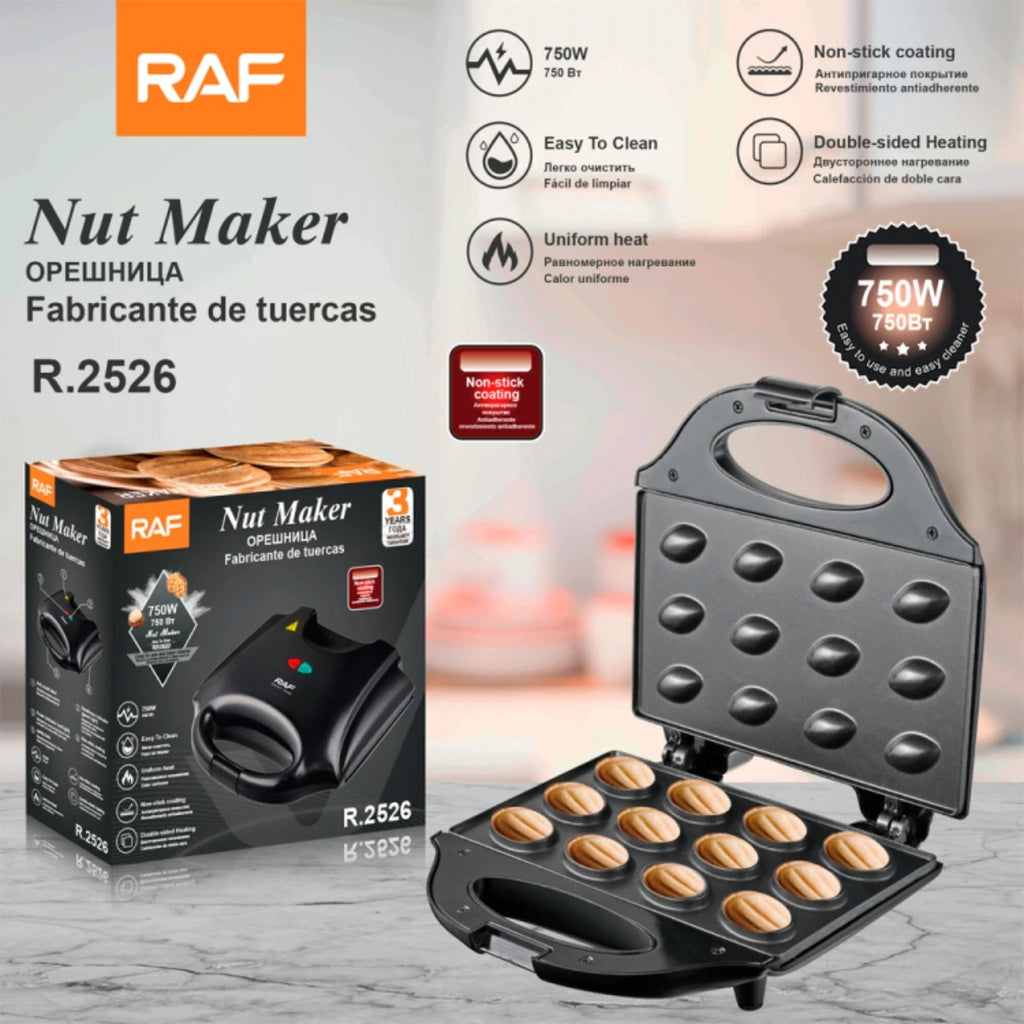Electric 12-Hole Walnut Cake Waffle Maker with Nuts Kitchen Biscuit Maker for Baking Business - Non-Stick Surface