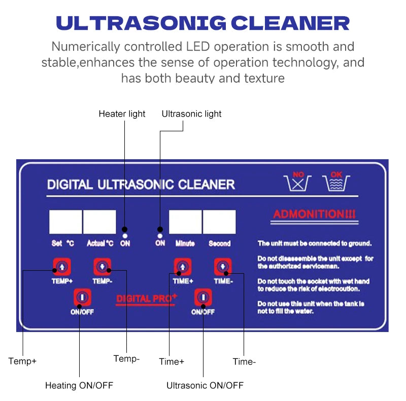 DIVEDEER 2-3L Heated Ultrasonic Cleaner High-Efficiency Ultrasound Machine for Deep Washing for Professional Home Commercial Use
