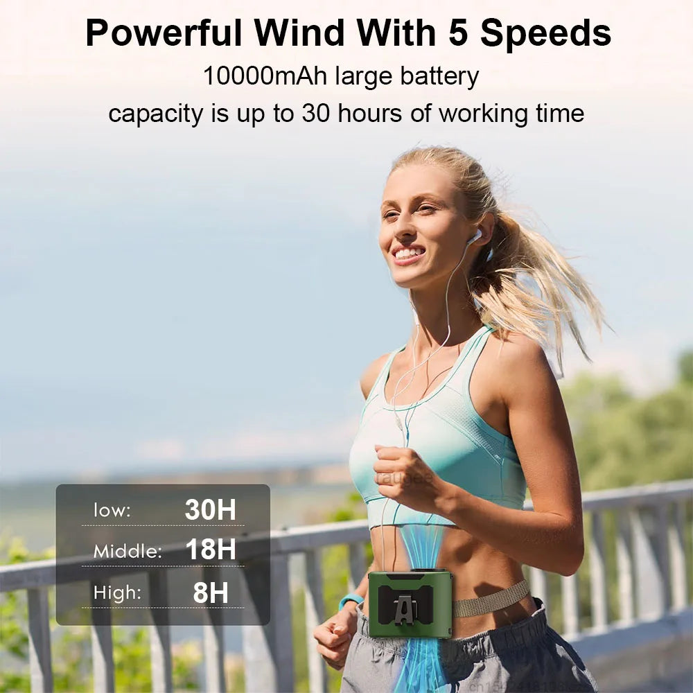 Portable Waist Fan Mini Waist Clip Fan USB Rechargeable Portable Hanging Neck Fan Wireless Outdoor Waist Fan for Camping Travel