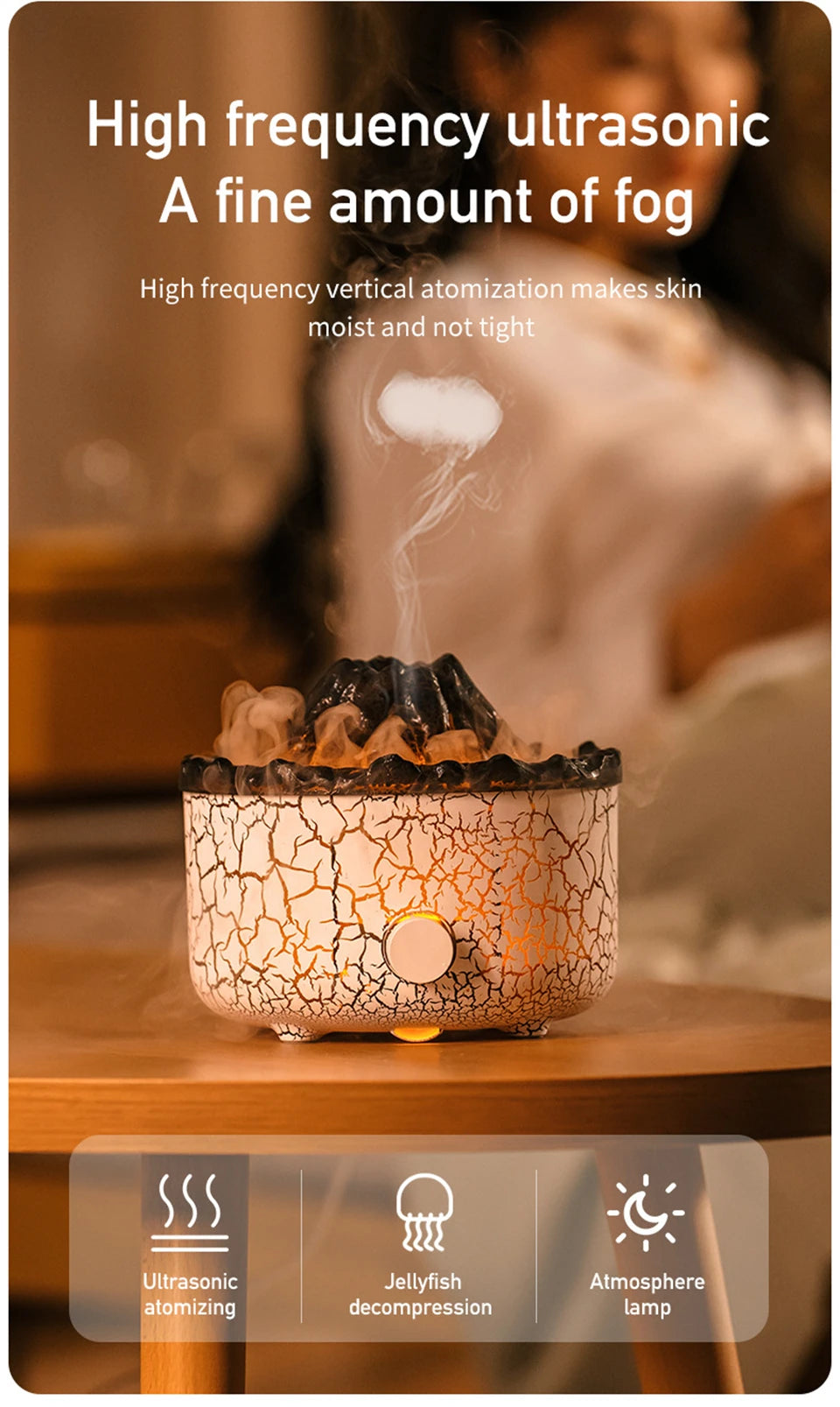Volcano Aromatherapy Diffuser Smoke Ring Ultrasonic Air Humidifier with Flame Lamp Remote Control Essential Oil Aroma Diffuser