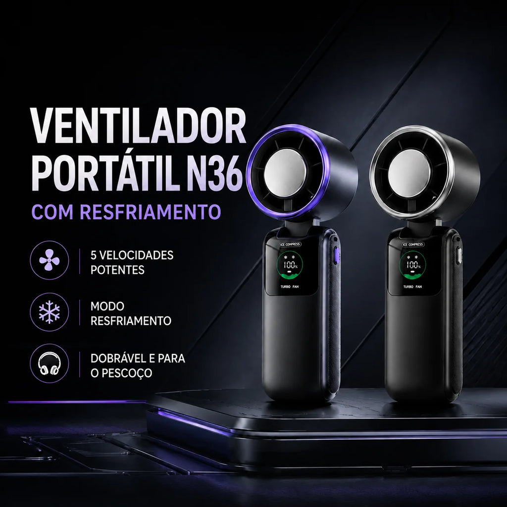 Ice Cooling Portable Neck Fan, 5-Speed Turbo Wind Foldable Hands Free Cooler, 4000mAh 9H Battery Travel Outdoor