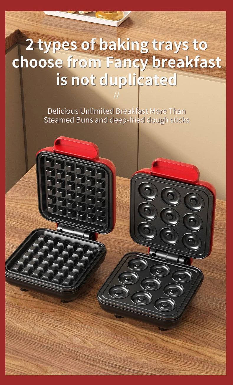 110V Donut Cake Baking Tray Household Breakfast Electric Baking Pan, Fully Automatic Multifunctional Mini Waffle Biscuit Machine