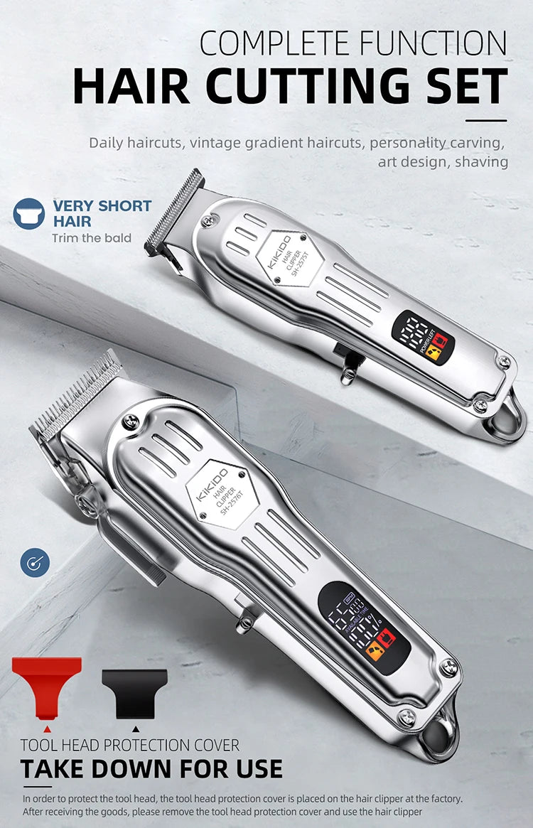 KIKIDO 2 IN 1 Hair Clipper Professional Hair Cutting Machine Rechargeable Barber Hair Trimmer Cordless Haircut Clipper for Men