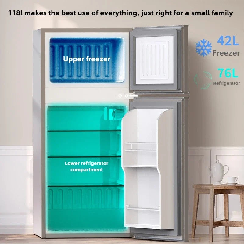 Energy Saving Refrigerator with Double Doors Small Refrigerator Home Dormitory Rental Room Freezer Refrigeration Mini Bar Fridge