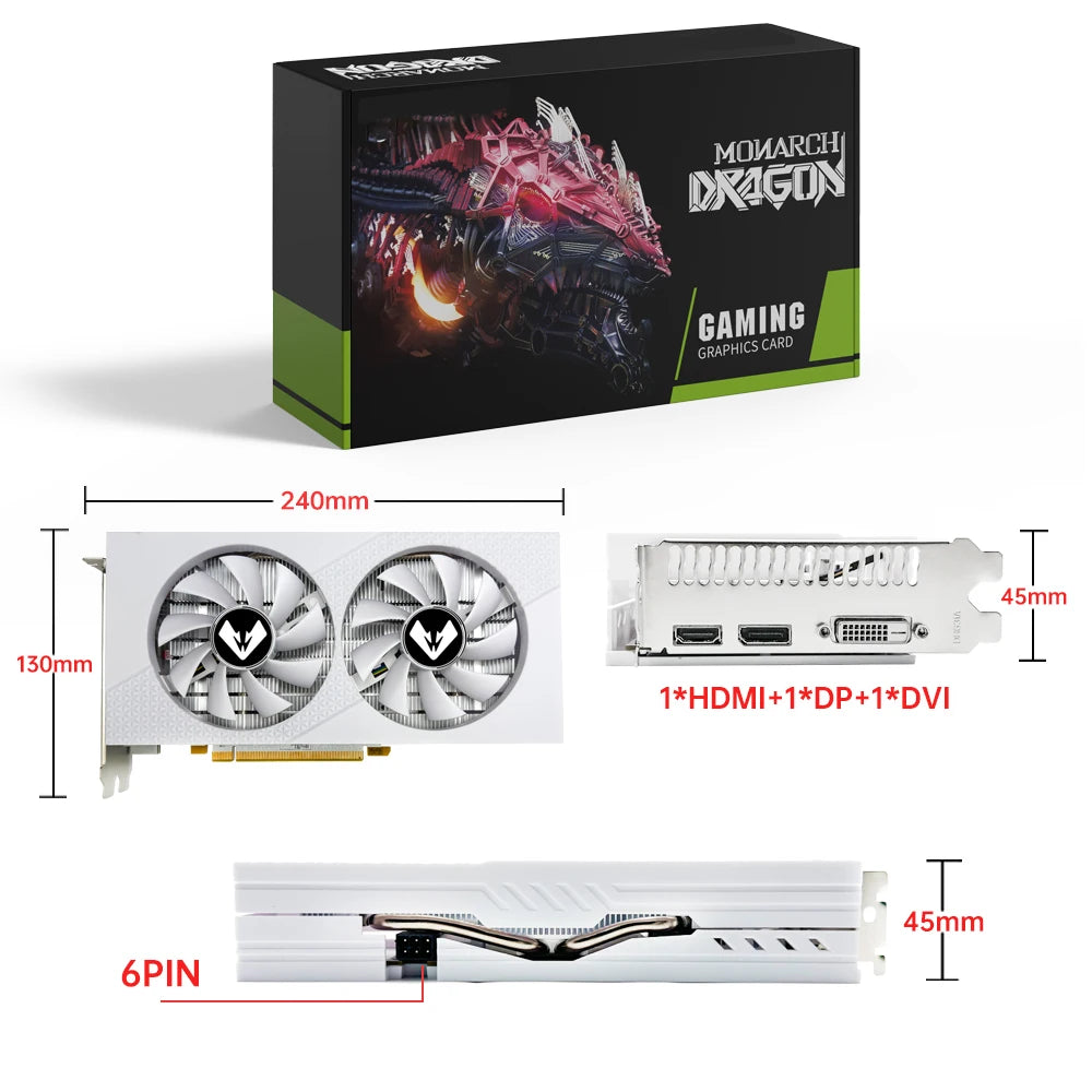 SOYO AMD Radeon RX580 8G Graphics Card GDDR5 Memory White Gaming Card 256Bit HDMI-compatible DP for Desktop Computer Accessories