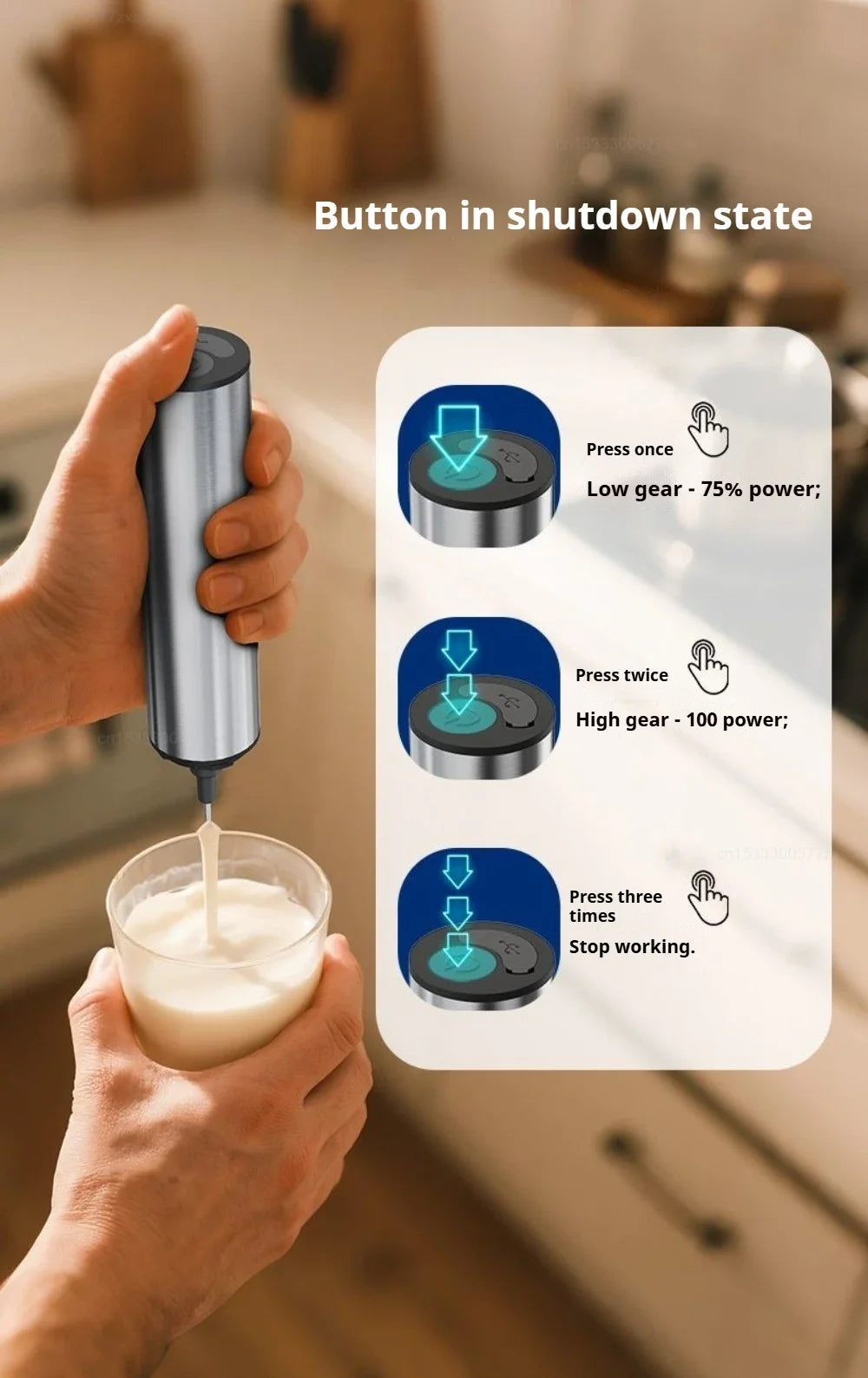 New Electric Milk Frother Household 3 Speeds Rechargeable Coffee Blender Covered Storage for Milk Drink Coffee Cooking Tool