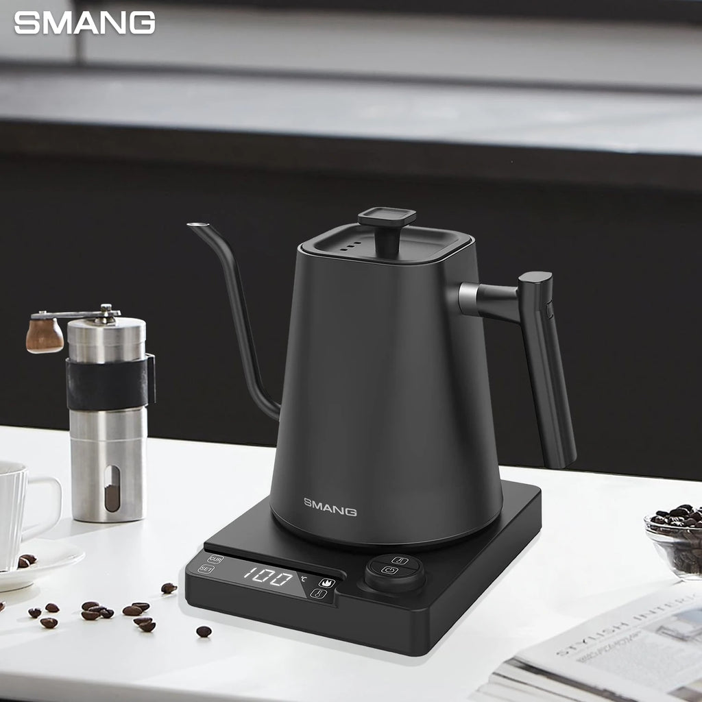 SMANG 1200W Gooseneck Electric Kettle 1L Temperature Control Coffee Kettle Pour Over Coffee Kettle Rapid Heating Kettle