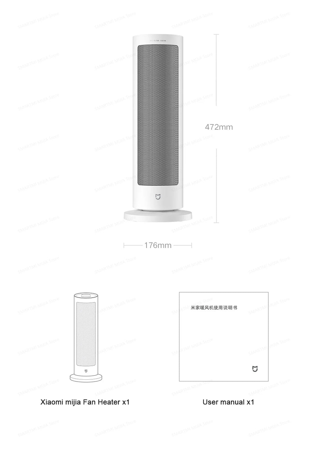 MIJIA Fan Heater,Lightweight and Compact,2,000W High Power,Wide-angle 70°,Multiple Safety Feature,CN Version With Adapter