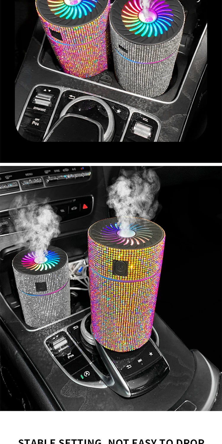 Luxury Diamond Car Diffuser Humidifier with LED Light Auto Air Purifier Aromatherapy Diffuser Air Freshener Car Accessories
