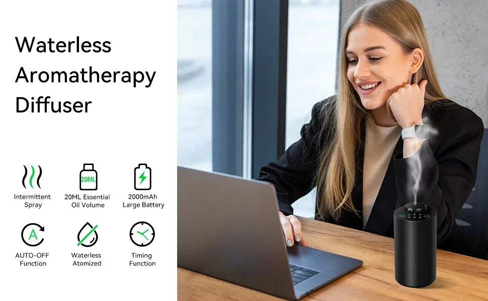 Car Waterless Essential Oil Diffuser Battery Operated Cordless Aromatherapy Diffuser With Timing 3 Mist Levels Car Diffuser