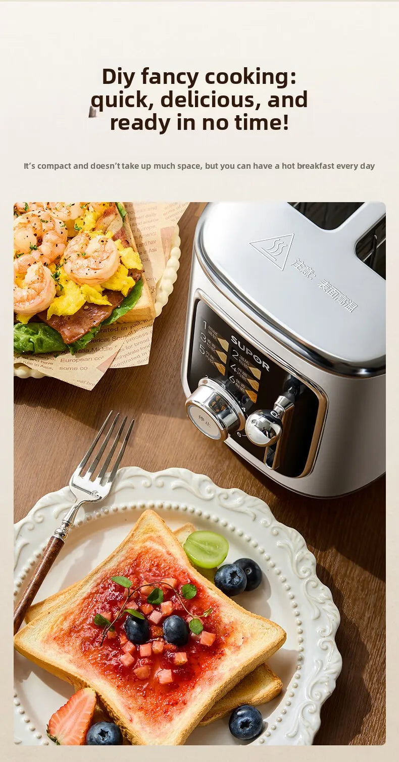 37mm Wide Slot Stainless Steel 2 Slice Toaster with Warming Rack Adjustable Browning Pop Up Breakfast Bread Toaster 토스터기