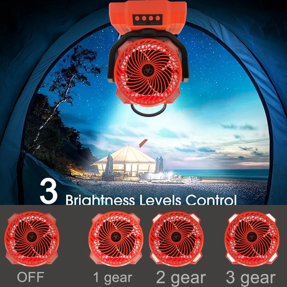 50000mAh Outdoor Camping Fan with Remote Contral 4Gears Wind Speed Up to 100 Hours Runtime Handle Portable Cooling Electric Fan