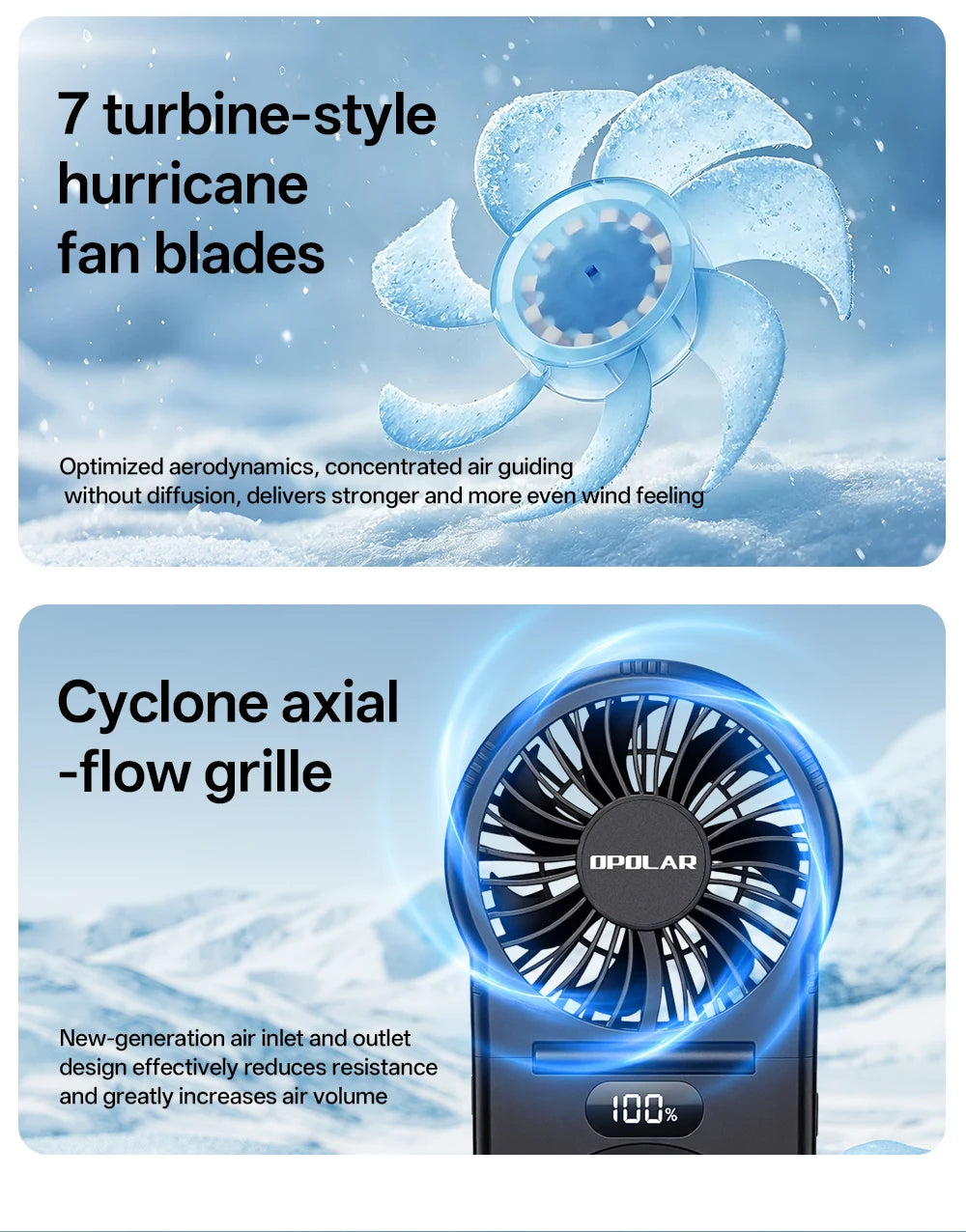 OPOLAR Portable Handheld Mini Fan Foldable Neck Hanging Fans 5 Speed USB Rechargeable Fan,LED Display Handheld & Desk Fan 2000mA