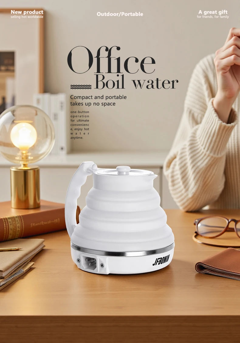 JFBONIN 555ml 220V Mini Portable Folding Electric Kettle 700W Silicone Compression Water Heater for Home And Easy Travel Use