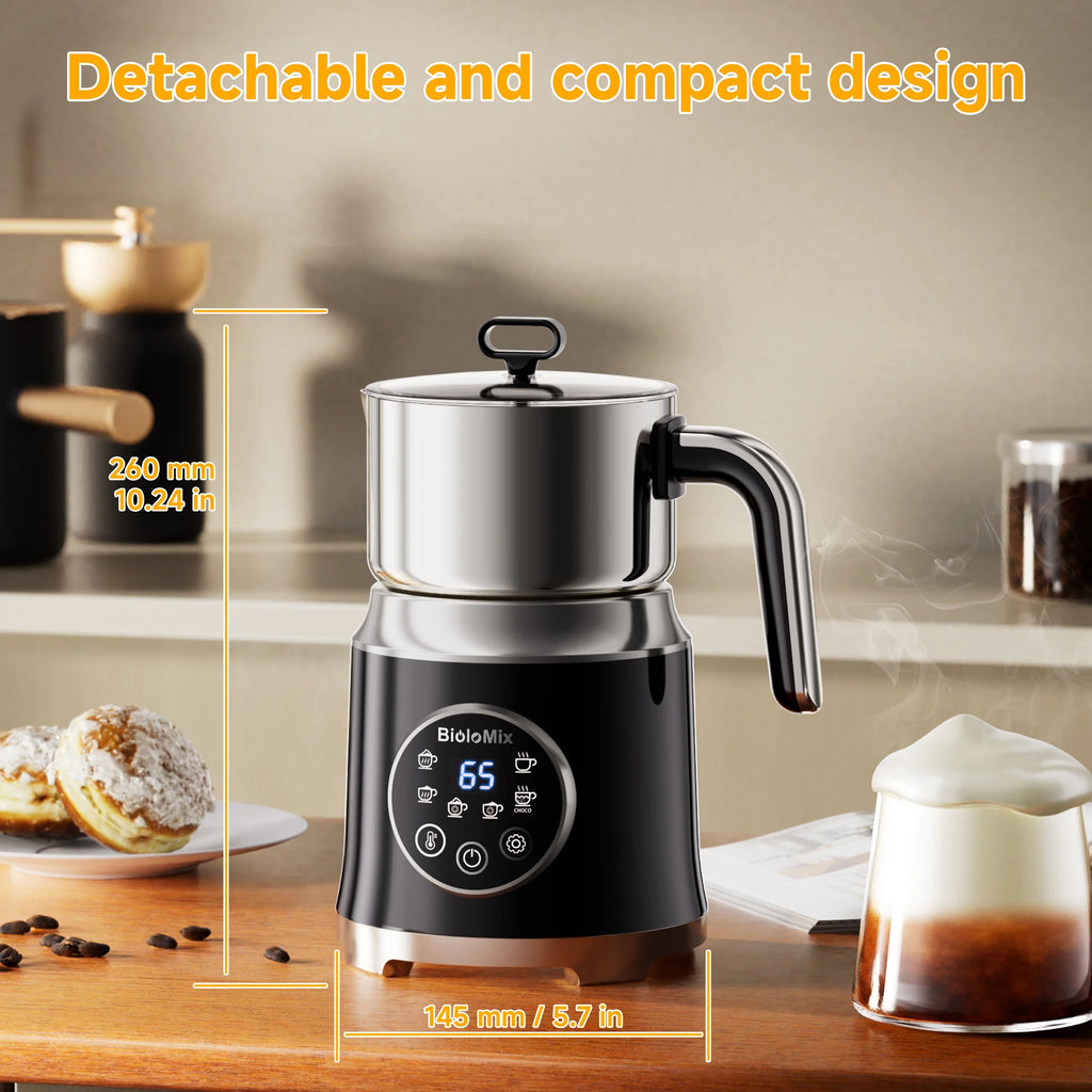 BioloMix Electric Detachable Milk Frother and Steamer,6-in-1 Automatic Hot/Cold Foam and Hot Chocolate Maker,Dishwasher Safe
