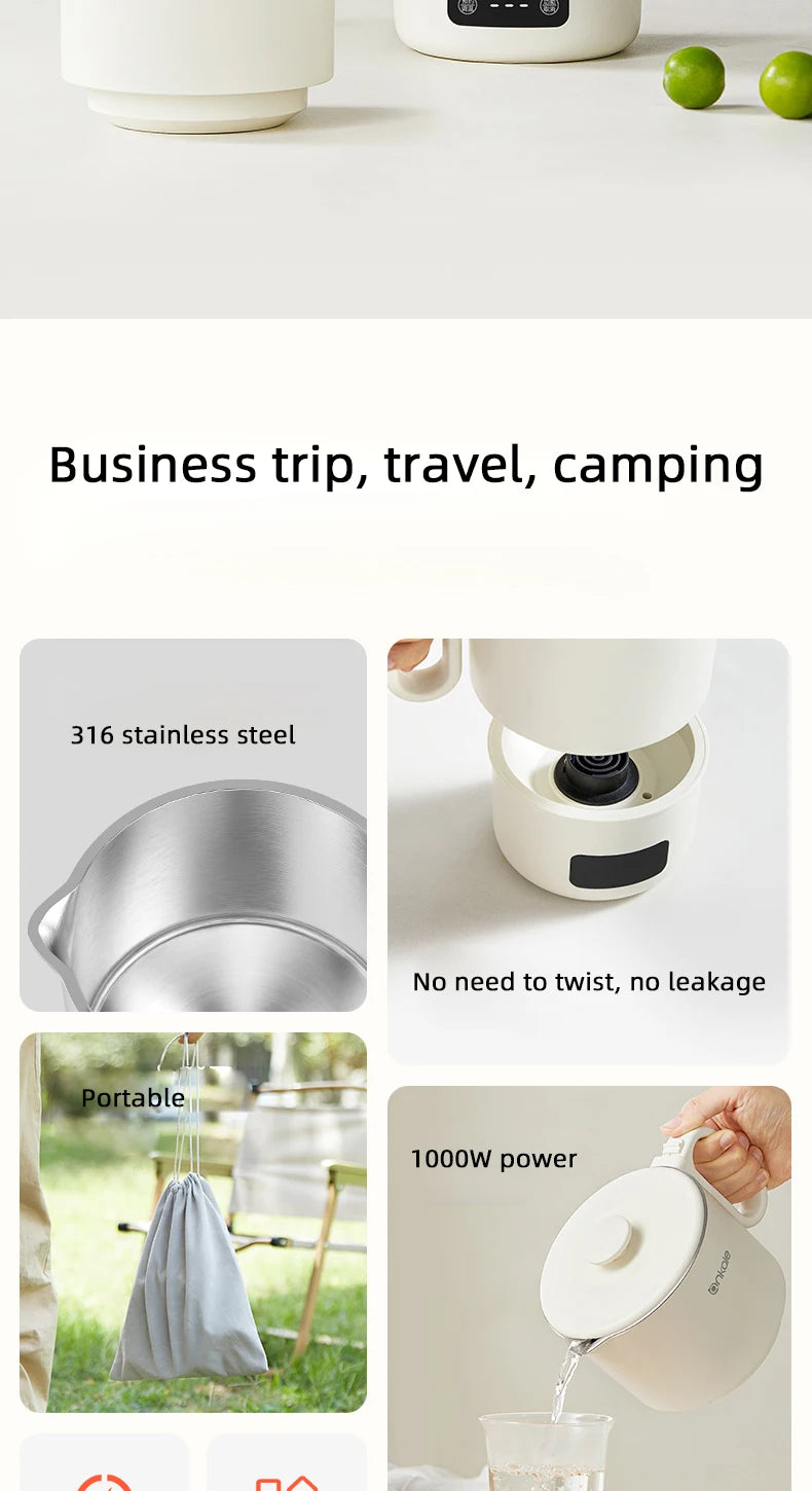 800ML Split-Type Foldable Electric Kettle Portable Travel Heating Cup with Adjustable Temperature 100V-240V Cooking Pot