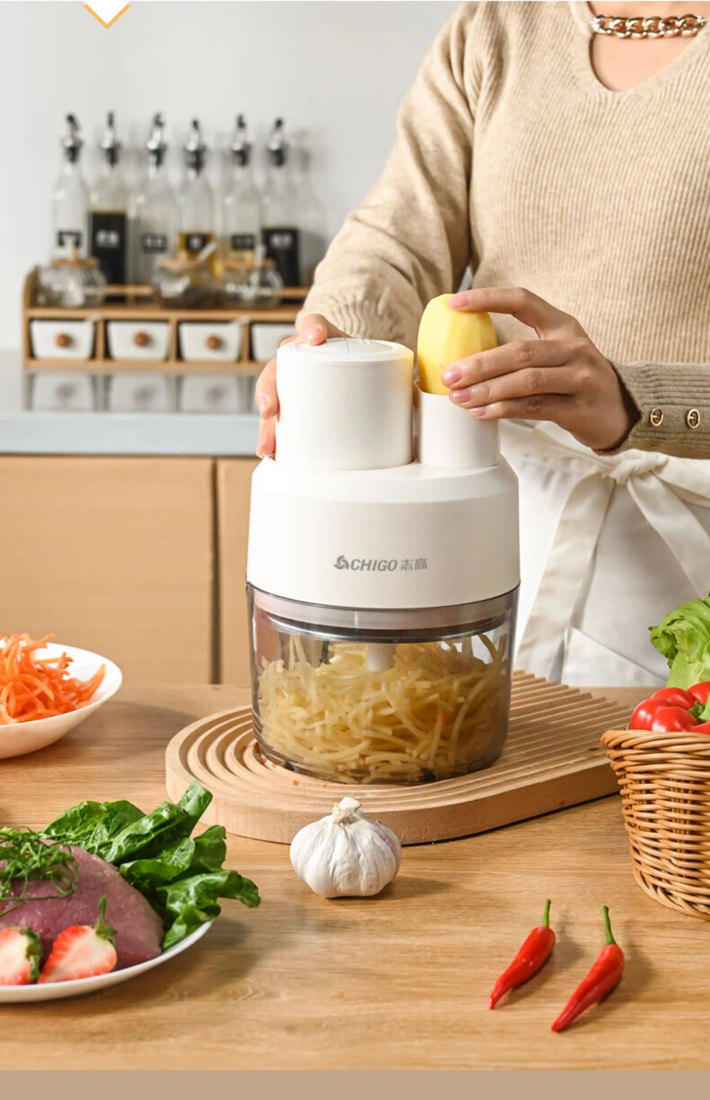 Electric vegetable slicer for household use, multifunctional, filling, shredding, slicing, fully automatic, multi-purpose