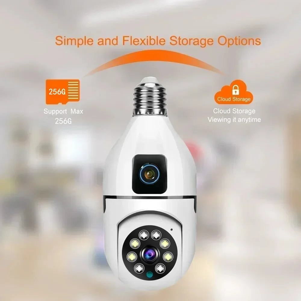E27 Bulb Surveillance Security Camera 8MP HD Night Vision 2 screen 2 lens Camera Indoor Motion Detection 8X Zoom WiFi Camera 5MP