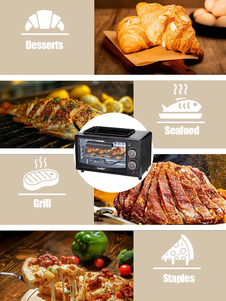 Electric Oven SF-4048A 700W 7L Mini Toaster Oven with Grill Plate Timer Multifunction Baking Cooker for Home Kitchen