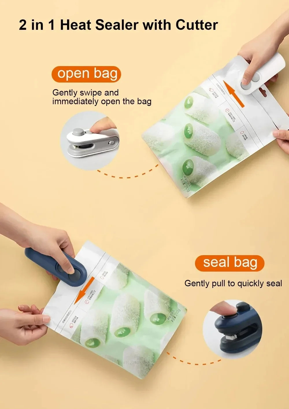 Portable Mini Sealer 2 in 1 Heat Sealer for Snacks Home Use Rechargeable Sealer Vacuum Sealer Snacks Plastic Bag Heat Sealer