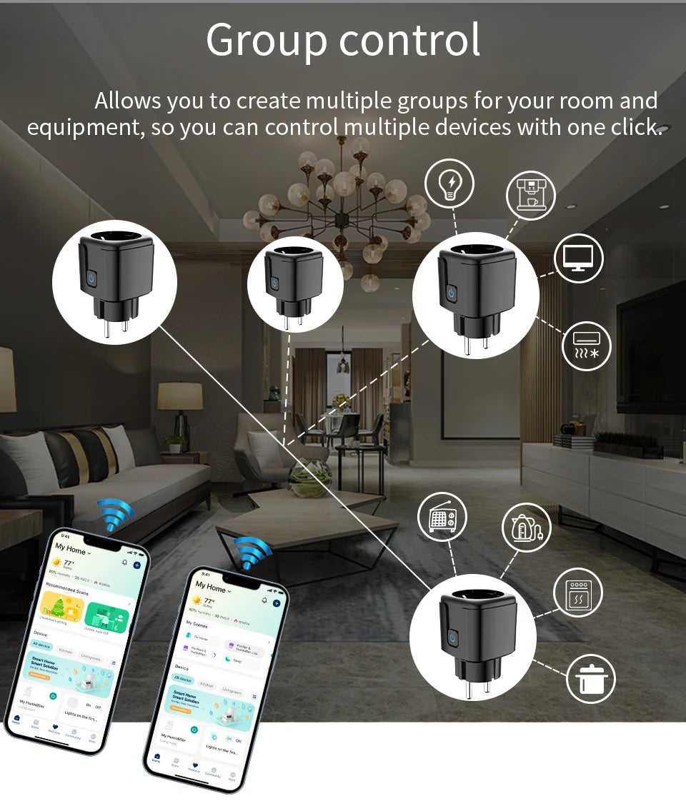 Tuya Smart Socket WiFi Remote Control EU Plug with Energy Monitoring 16A/20A Voice Control Google/Alexa Timed