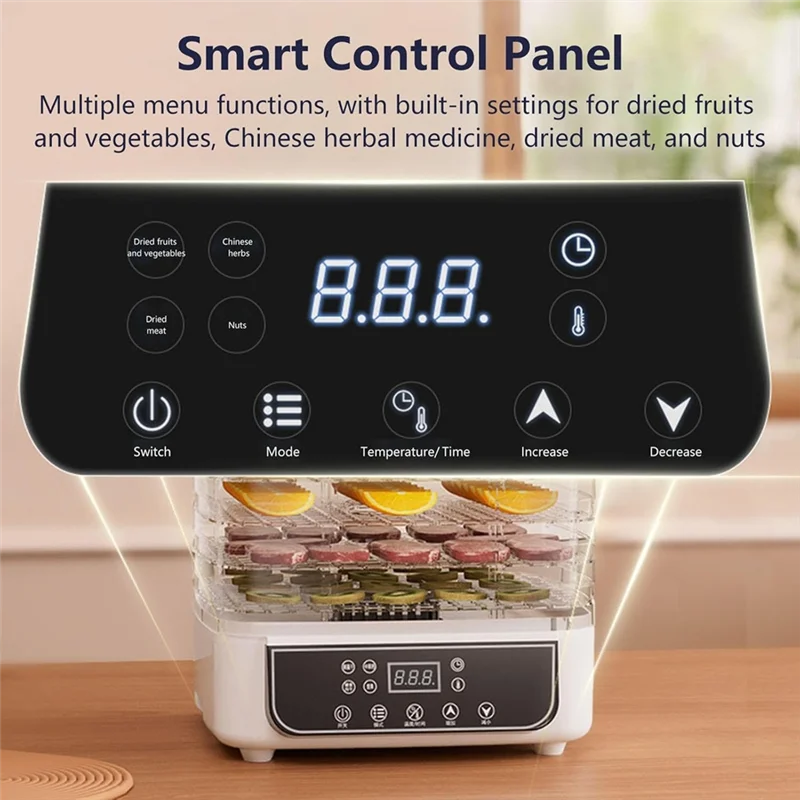 A98I-Adjustable Timer& Temperature 5-Tier Transparent Food Dehydrator For Fruits, Herbs, Jerky For Drying