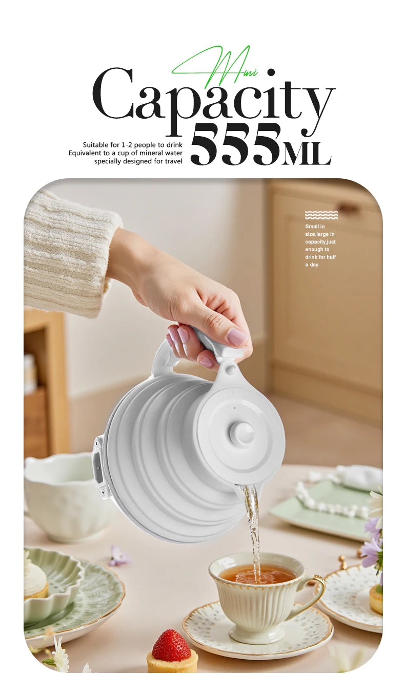 JFBONIN 555ml 220V Mini Portable Folding Electric Kettle 700W Silicone Compression Water Heater for Home And Easy Travel Use