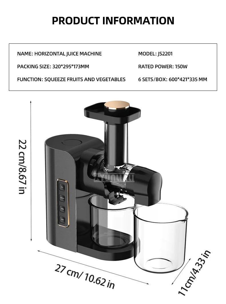 Horizontal Slow Juicer Household Automatic Bender Residue Separation Fresh Juice Blender
