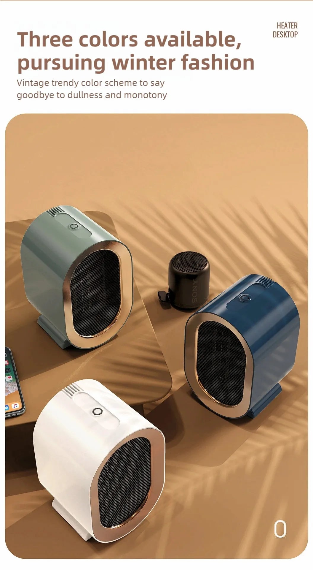 2025 New1200W Portable Electric Heater Mini Desktop Fan Heater Smart Warm Air Machine Home Bedroom Office Winter Heater