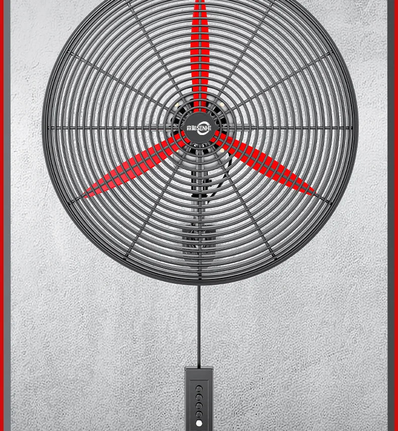 High Power Industrial Wall Mounted Fan Wire Control Adjustable Wind Power Shaking Head Horn Metal Blade Commercial Wall Fan