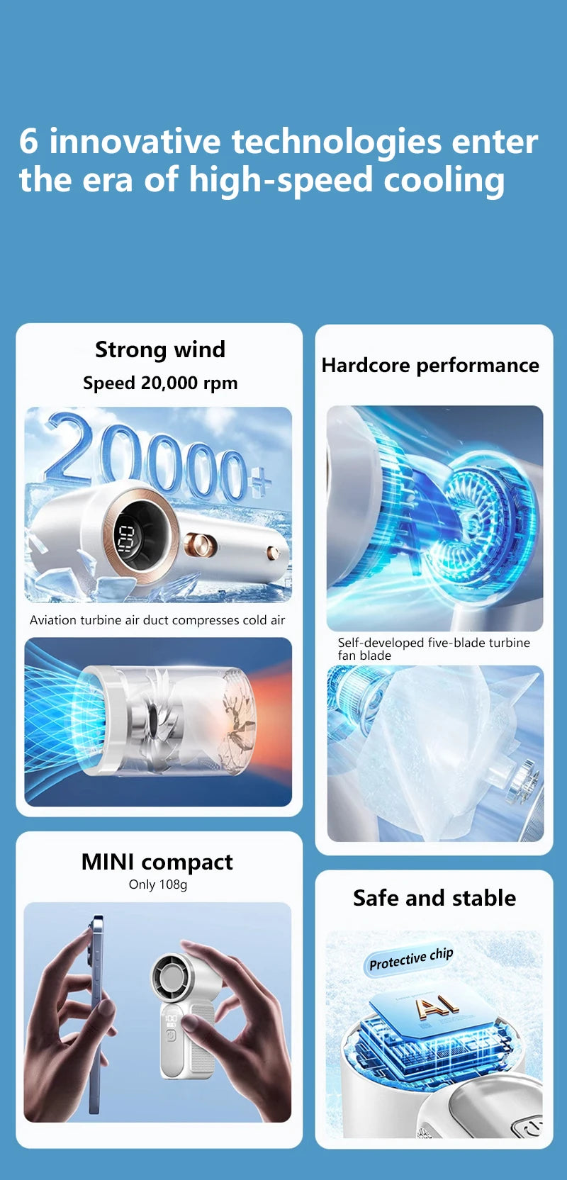 Handheld Mini Fan 5 Speed Adjust Type C Rechargeable Portable Fan Digital Display Desktop Fan Outdoor Use