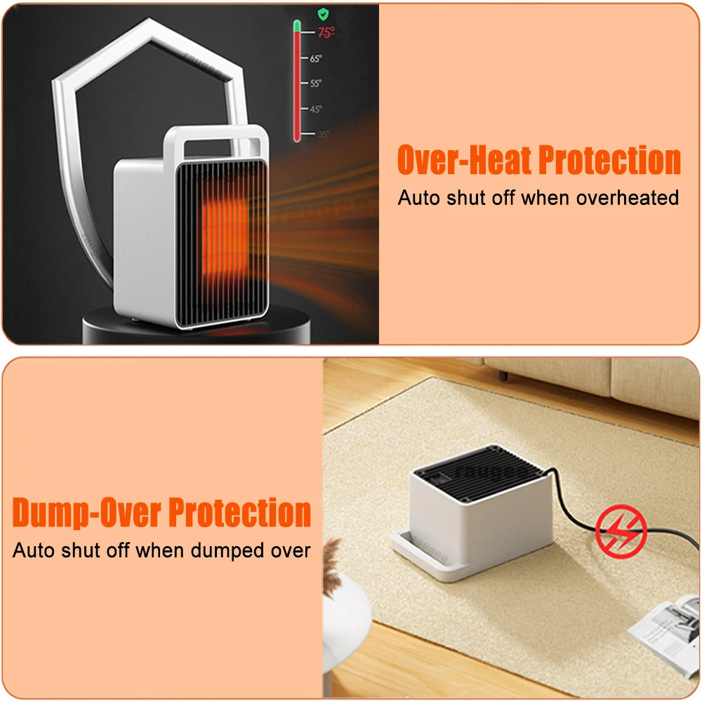 Mini Electric Heater For Room 600W PTC-Ceramic Fast Heating Portable Desk Fan Warmer Household Warm Air Bedroom Warming Machine