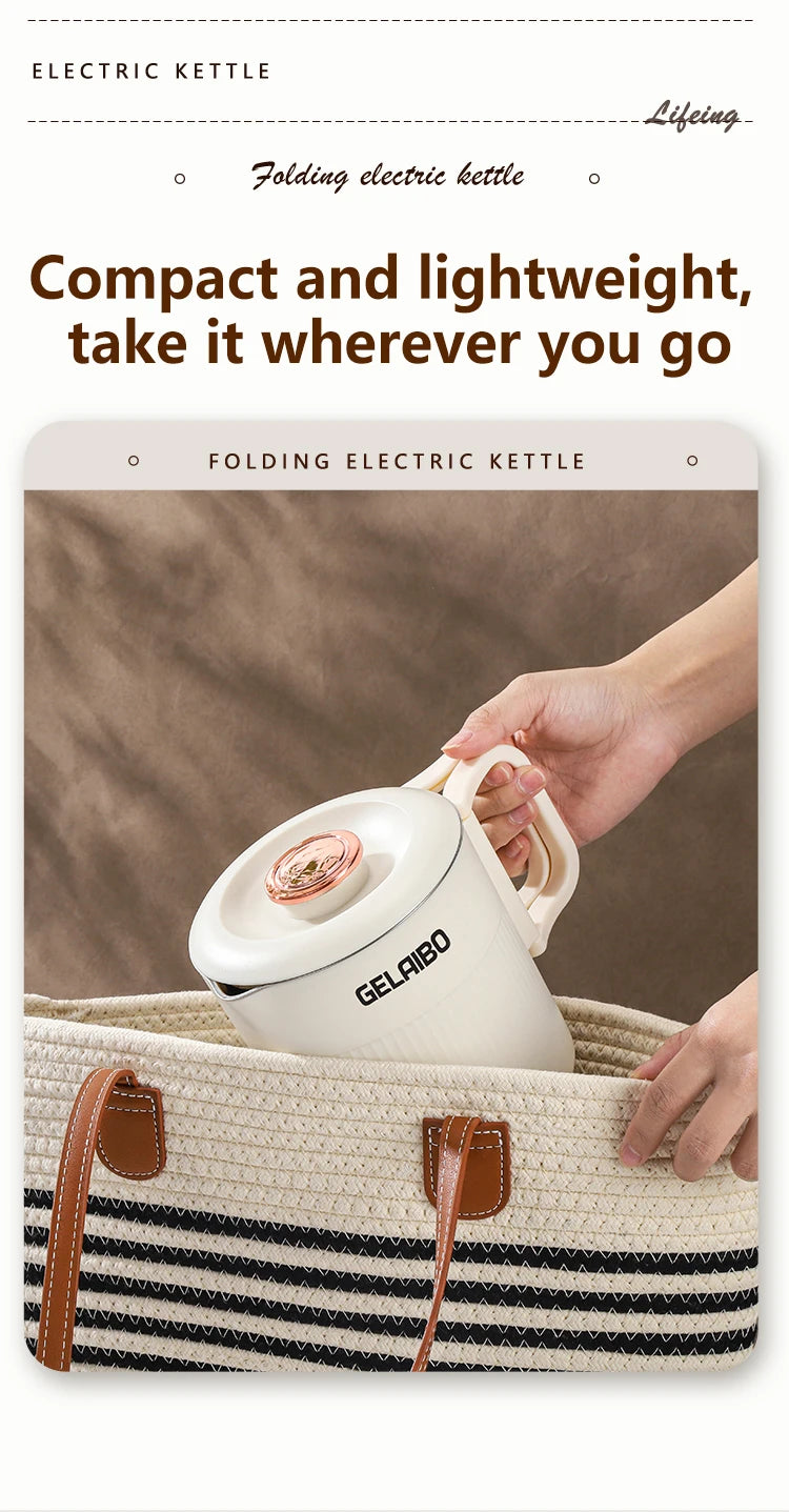 GELAIBO Electric Kettle Folding Kettle Travel Portable Kettle 304 Stainless Steel Electric Kettle Double-Layer Anti-Multifunctio