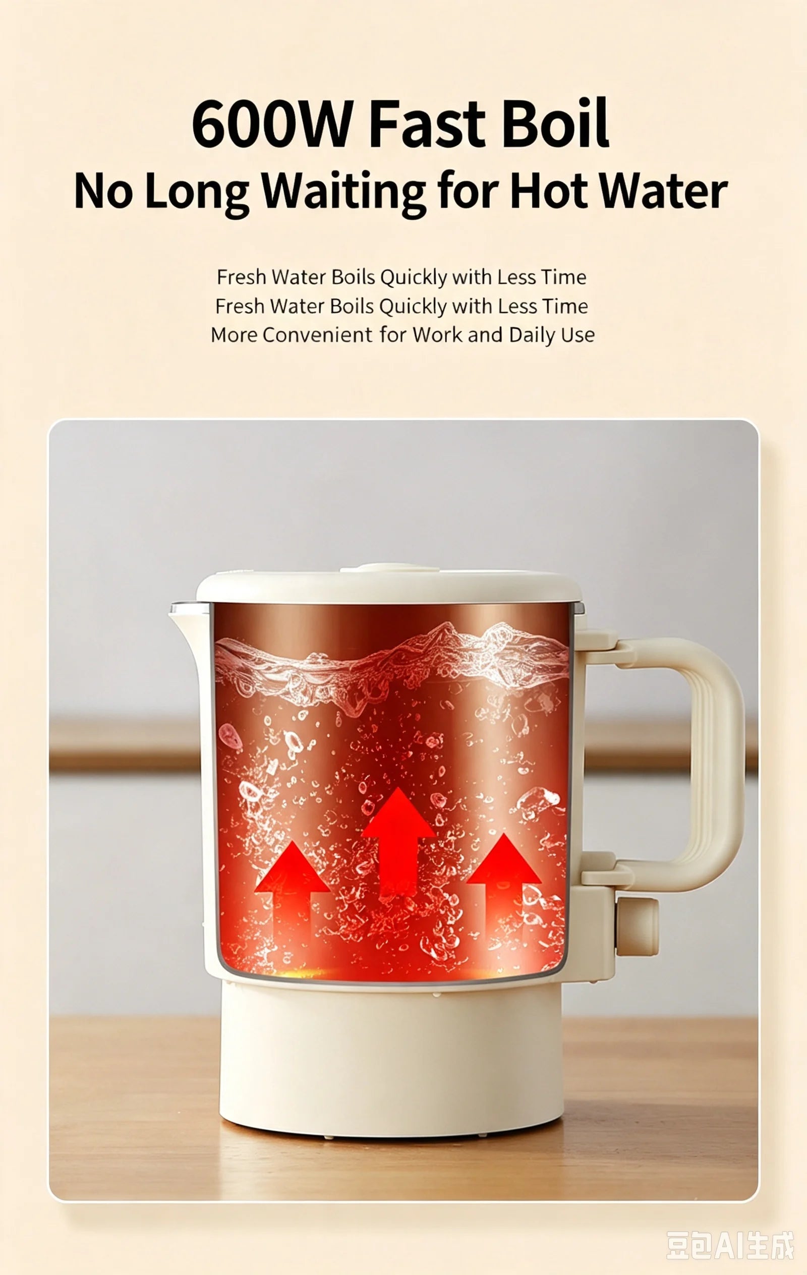 Portable Foldable Electric Kettle, Double Layer Anti-scald Water Boiler, 2 Heat Settings Quiet Mini Travel Heating Pot for Boili