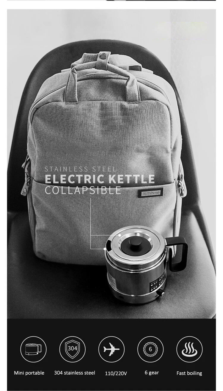 110V/220V Folding Electric Kettle Switchable Voltage Kettle Travel Portable Pot 304 Stainless Steel Adjustable Temperature Pot