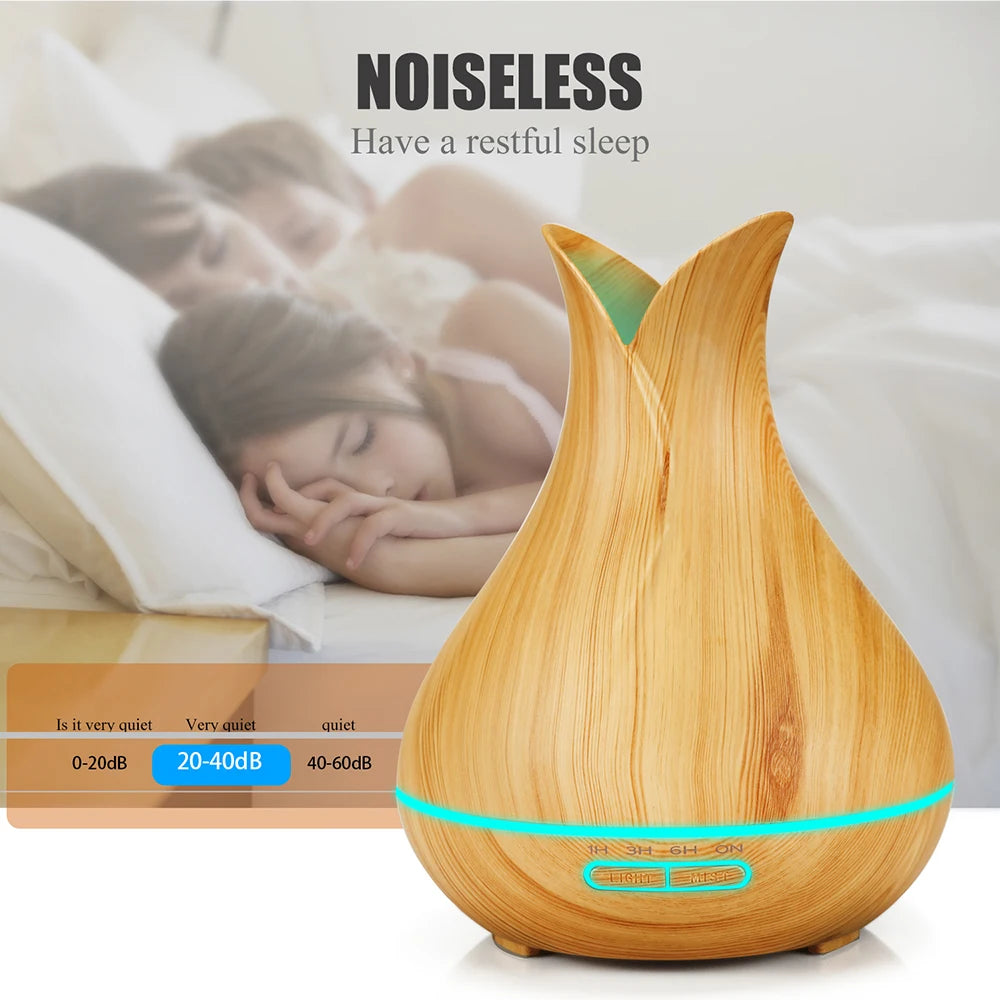 Electric Air Humidifier Remote Control Diffuser Aroma Humidifier Oil Diffuser Ultrasonic Wood Grain Mist Maker 7Color LED Light