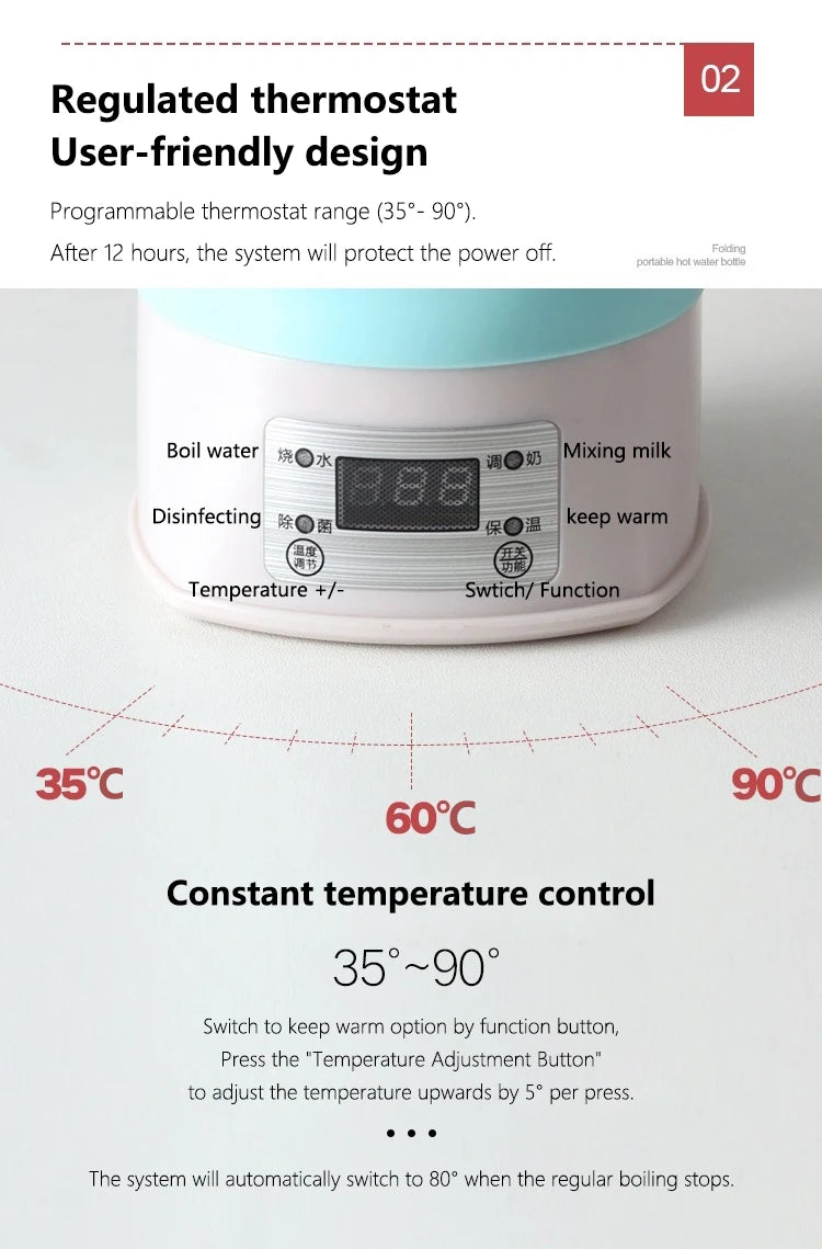 Foldable & Portable Travel Electric Kettle 0.8L Silicone Thermostatic 800W Auto Power Off 110V-240V Universal for Travel & Home
