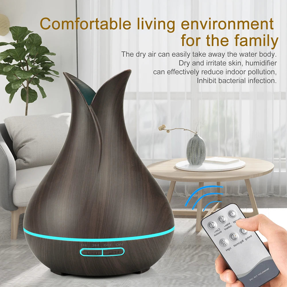 Electric Air Humidifier Remote Control Diffuser Aroma Humidifier Oil Diffuser Ultrasonic Wood Grain Mist Maker 7Color LED Light