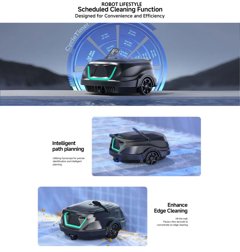 Swimming Pools Vacuum Cleaner Wireless for Floor Smart Cleaning Robot Auto-Parking Dual-layer Filtration120mins Running Time