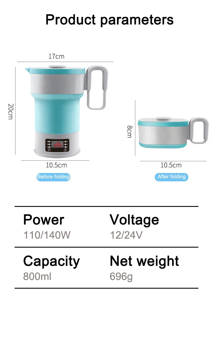 12/24V Multi Portable Foldable Silicone Pot For Travel  Smart Teapot Temperature Control Rapid Heating Kettle Electric Cook Hot